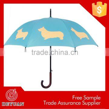 Facebook Curve Handle Metal Shaft Straight Dog Print Umbrella