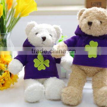 Plush Toy Bear Wearing Purple Hoodie/Luck Soft Gift Toy Bear With Hoodie Printing Clover/Stuffed Toy Bear in Clothes photo-2