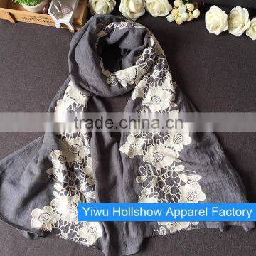 Newest Winter Autumn Flower Embroidery Cotton Korean Fashion Ladies Scarf