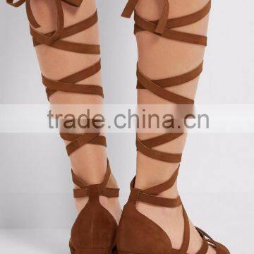 The New Summer 2016 High Thigh Lace Up Brown Color Fake Suede Bohemian Women Sandals photo-2
