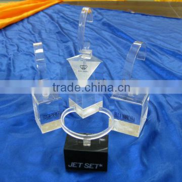 retail countertop colorful acrylic/crystal C-Ring watch display block stand with printing logo                        
                                                Quality Choice