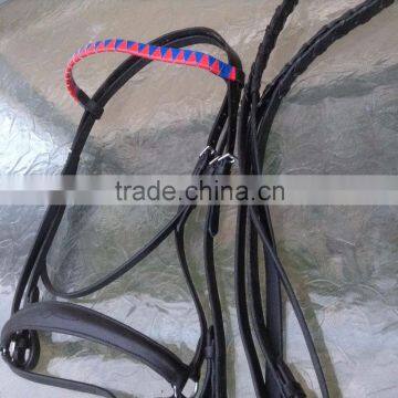 Black Leather English Walking Horse/saddle Seat Bridle W/blue & Red Brow/ Veterinary Instruments and Equipment photo-2