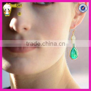 Beautiful Natural Moonstone and Green Onyx Gold Fish Hook Gemstone Pendant Earring for Women photo-2