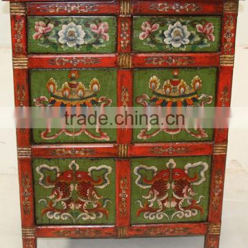 Chinese antique furniture, Two drawer Two door Tibetan Hand Painting Cabinet