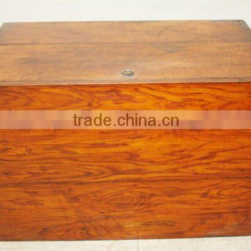 Antique Chinese Asian Orange Colored Wooden Trunk Chest