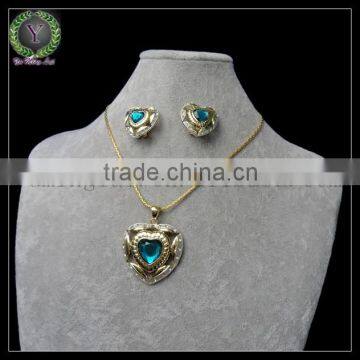 Trending Hot Gold Blue heart shaped Wedding Jewelry Set 2015