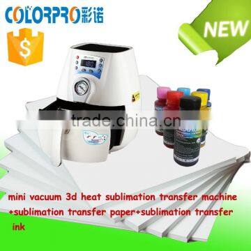 Hot combo set 3d mini vacuum heat sublimation transfer machine+sublimation transfer paper/ ink with mugs/phone cases
