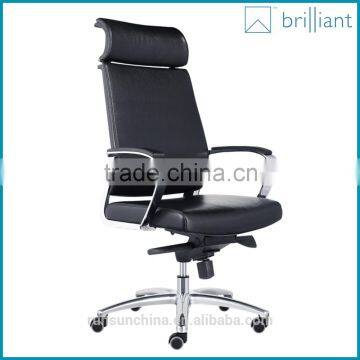 893-2A Black Leather office chair Aluminum alloy electroplating metal armrest and base with headrest