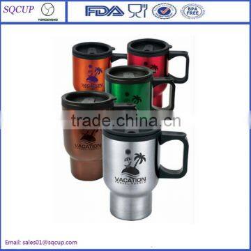 Promotion Stainless steel blank sublimation car mug/auto mug/travel mug with handle