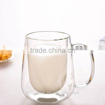 Clear Double-wall Flower Pattern Glass Beer Cup Milk Mug Tea Coffee Cup