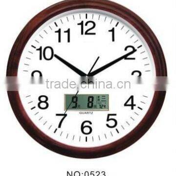 lcd calendar and large size plastic analog wall clock