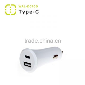 Walnut 3A Type c car charger with 2.4A USB port