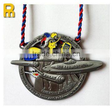 Zinc alloy hard enamel medal with plating gold sliver broze