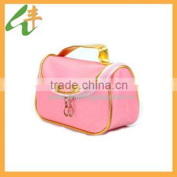 2014 most popular pink stain ladies cosmetic bag with handle