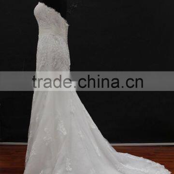 Real Factory Sample! Organza Drapping Belt Popular French Lace Applique Wedding Dress photo-3