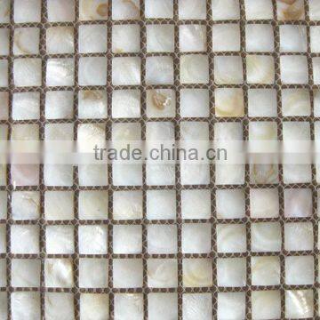 Convex white square shell mosaic tiles on mesh