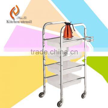 Tall 4 ties commercial single line kitchen stainless steel GN pan tray trolley