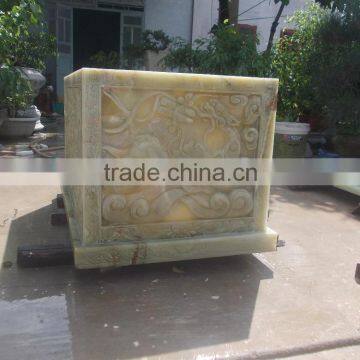 Funeral Coffin, Cremation Urn Phonix Green Marble Stone Hand Carved Sculpture From Vietnam