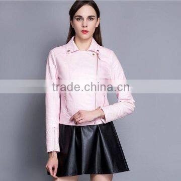 Xie Jin zipper short jacket lapel PU women's fashion 2015