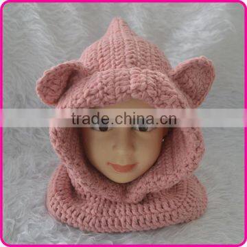 High quality crochet girls winter hat cute BEAR Knit hoodie Scarf hat