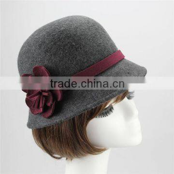 2014 New Fashion 100%Wool felt Hat With Flower Ribbon wholesale Alibaba