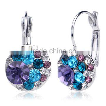 18k Earrings White Gold Plated Austrian Multi Color Crystal Rhinestone Round Drop Earring