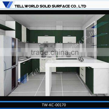 Tell World solid surface simple/modern kitchen cabinet with island set