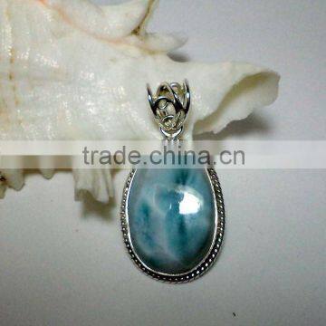 Larimar Oval Cabochon Pendant, 925 Solid Silver Pendant, Designer Silver Pendant