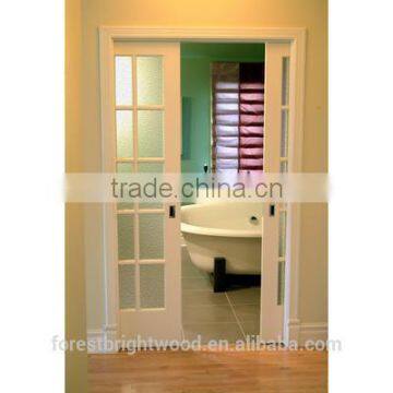 Interior Bathroom White Color Wooden Sliding Glass Door, Closet Door