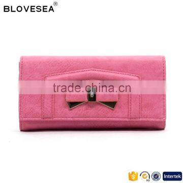 Guangzhou Factory Direct Trendy Style Bowknot Ornament Plain Color Ladies pu Leather Wallet