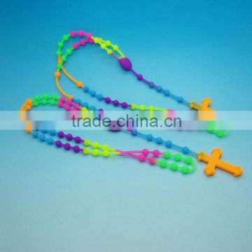 Wholesale Tie dye colors Church Cross Rosary Silicone cheap fashion necklaces