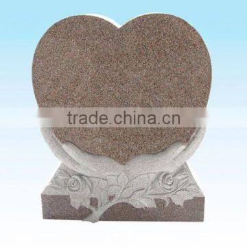 American style Good quality Rose Carving Heart Shaped Red Granite Tombstone