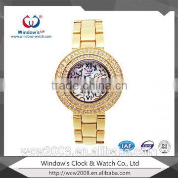 Beautiful copper quartz watch women rhinestone