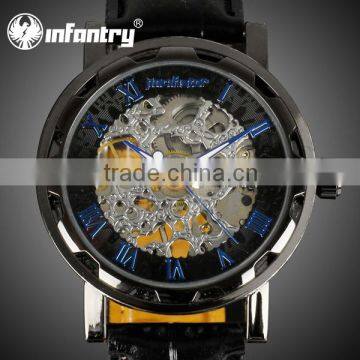 INFANTRY Men's Luxury Leather Skeleton Mechanical Water Resistant Watch