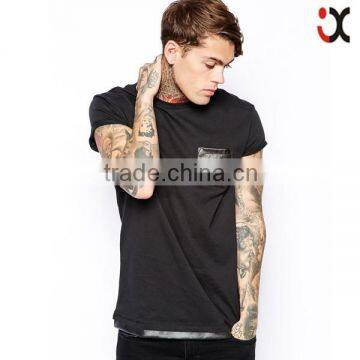high quality leather patch mens fashion 2015 t shirt JXF089