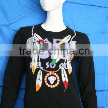 Long sleeve printed embroidery cotton blouse