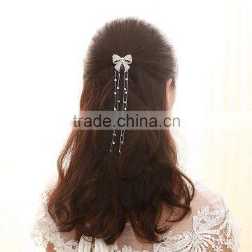 Hair Clip Pins Silver plating Bowknot Tassel Headbands Head Band Jewelry Headpiece Tone Crystal Cuff Chain Hair Clip