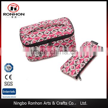 nylon floral print cosmetic case 2pcs cosmetic bag and purse set for women