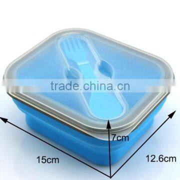Collapsible 1 Compartment Food Storage Box With Spoon Siliocne Lunch Box photo-2