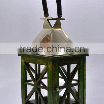 Wood & Steel Pillar Candle Lanterns in Antique Finish