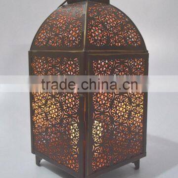 Moroccan Lantern Pillar candle holder in Bronze finish IHA056