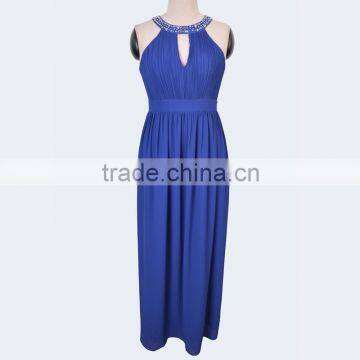 Exquisite royal blue chiffon with beaded big size womens wholesale clothing wedding dress ball gown best lady prom evening gown
