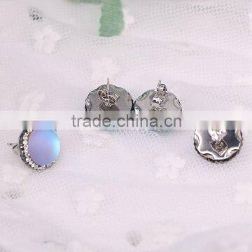 Natural Moonstone Earring, Pave Crystal Gem Stone Earring, Charm Druzy Stud Earrings photo-4