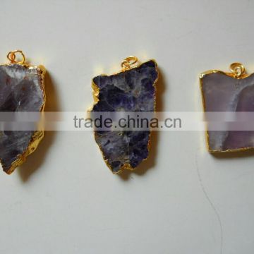 Amethyst Uneven Shape Electroplated Slices Pendants