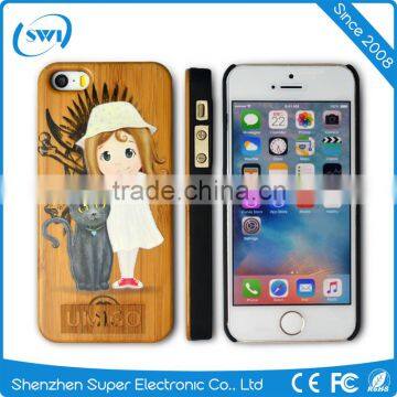 Custom 3D Colorful Laser Wood Case Real Engraved Wooden Back Cover for iPhone 5/5s/SE
