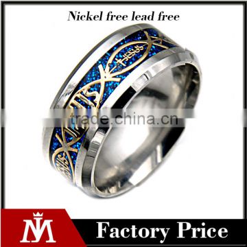 Simple Design Mens Stainless Steel sIlver Shiny Religious Jesus Rings Wedding Band Jewelry