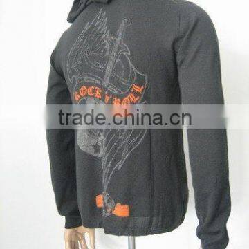 100%cashmere intarsia Men's long sleeve zipper hoodies with pocket