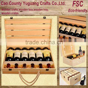 6 bottles wine box,pine wood wine box,wooden wine case