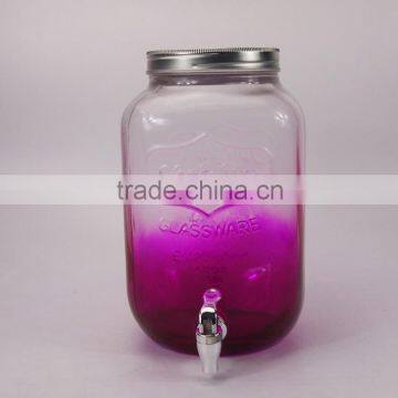 Purple Color Beverage Water Dispenser Glass Mason Jar With Lids And Faucet