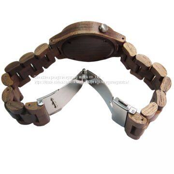 Fashion Walnut Wood Watches All Wood Band Woden Clock photo-3